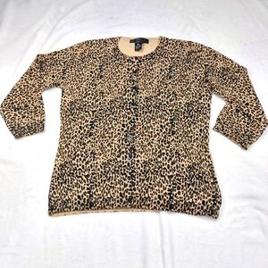 Silx By August Silk Women's Leopard Print Silk blend button Cardigan Size Small